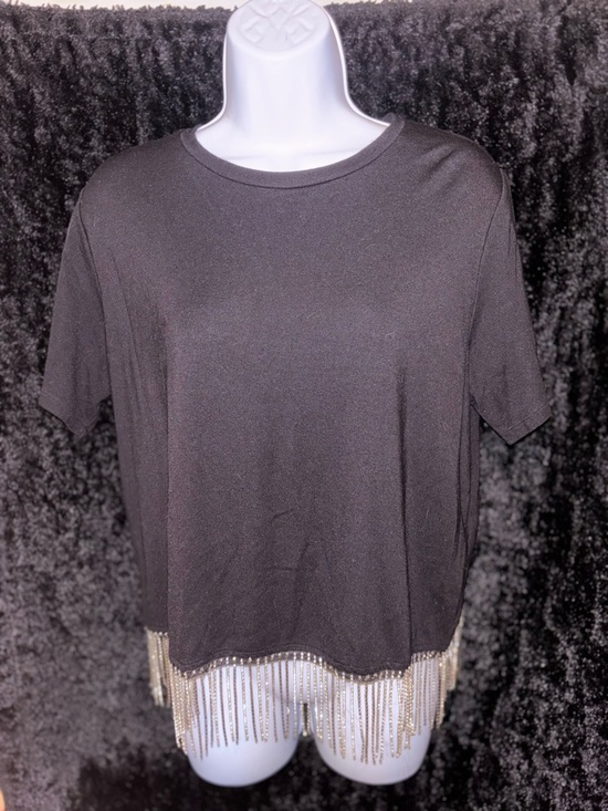 Joie Tops - Joie Black Short Sleeve Top with Beaded Fringe Hem